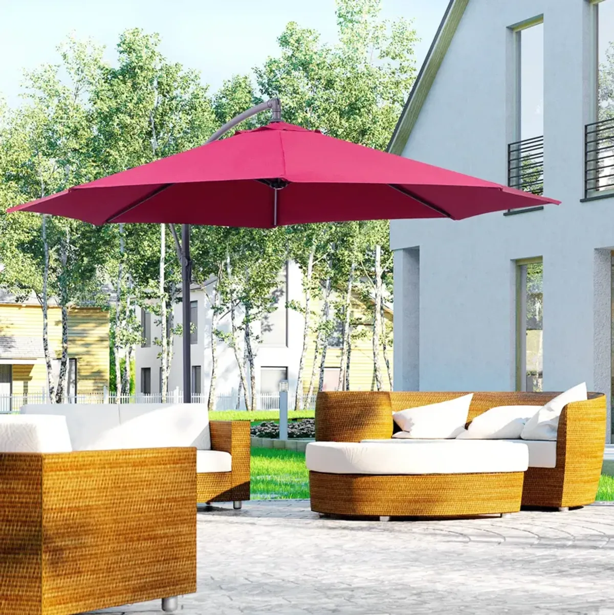 Vibrant Flexible Shade: 10' Red Cantilever Patio Umbrella with Tilt Function