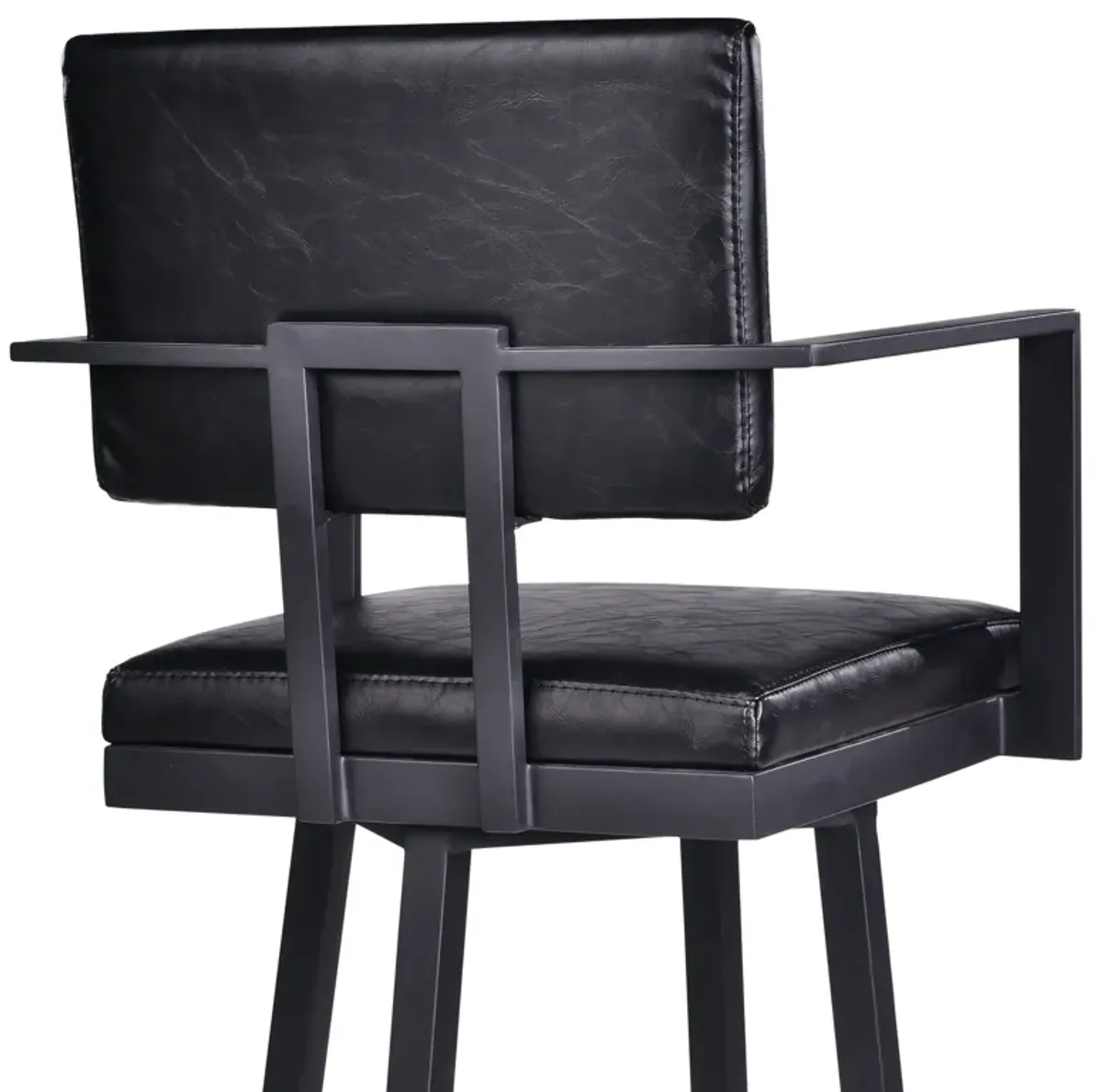 Balboa  Counter Height Swivel Vintage Black Faux Leather and Metal Bar Stool with Arms