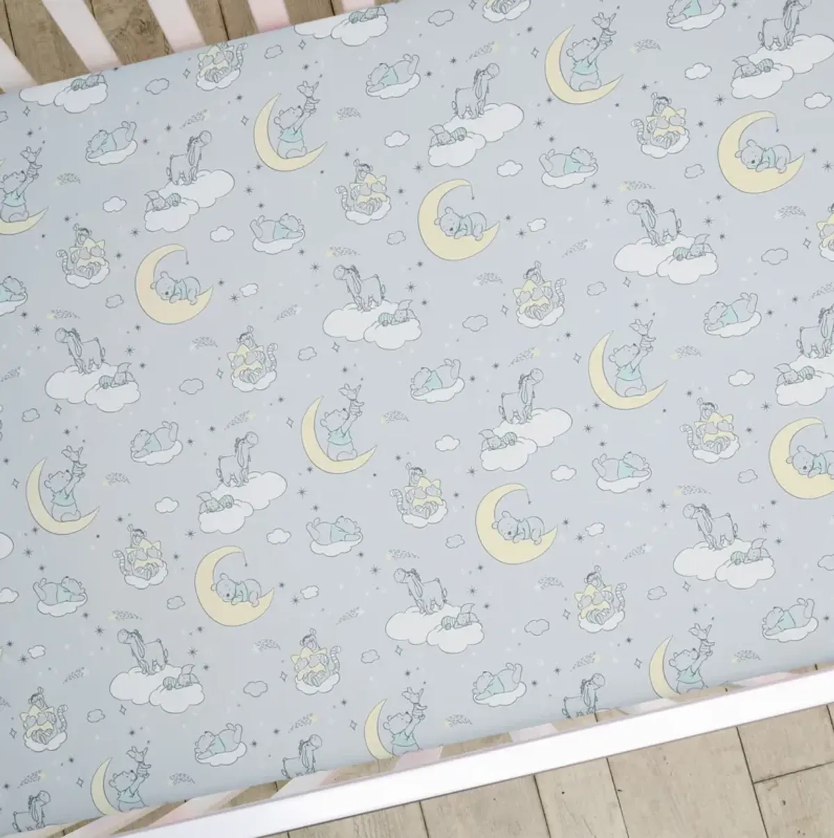 Lambs & Ivy Disney Baby Cozy Friends Winnie the Pooh Gray Fitted Crib Sheet