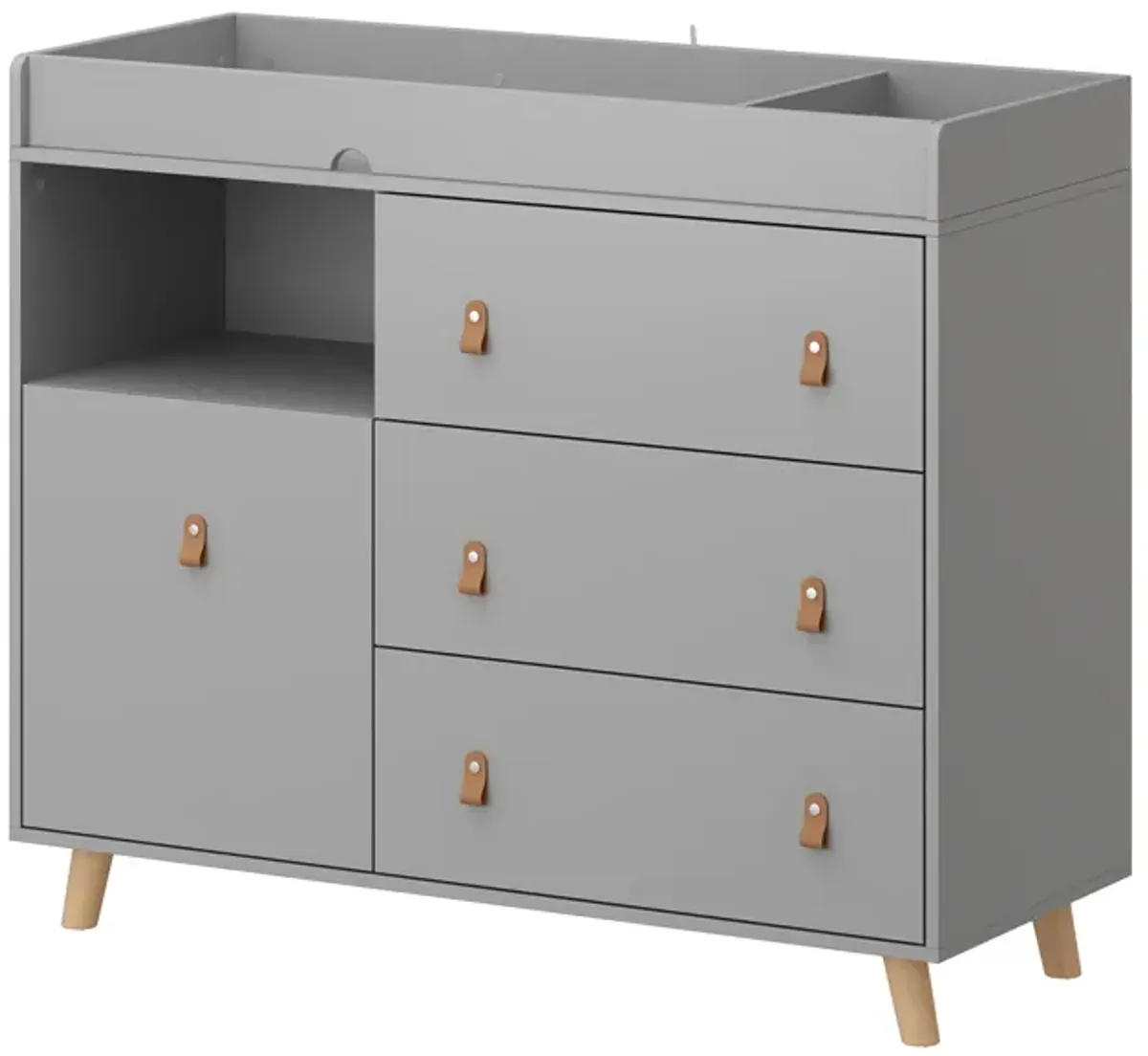 4-Drawer Gray Wood Kids Dresser Changing Table Dresser Storage Cabinet With Shelves 38 in. H x 45 in. W x 18 in. D