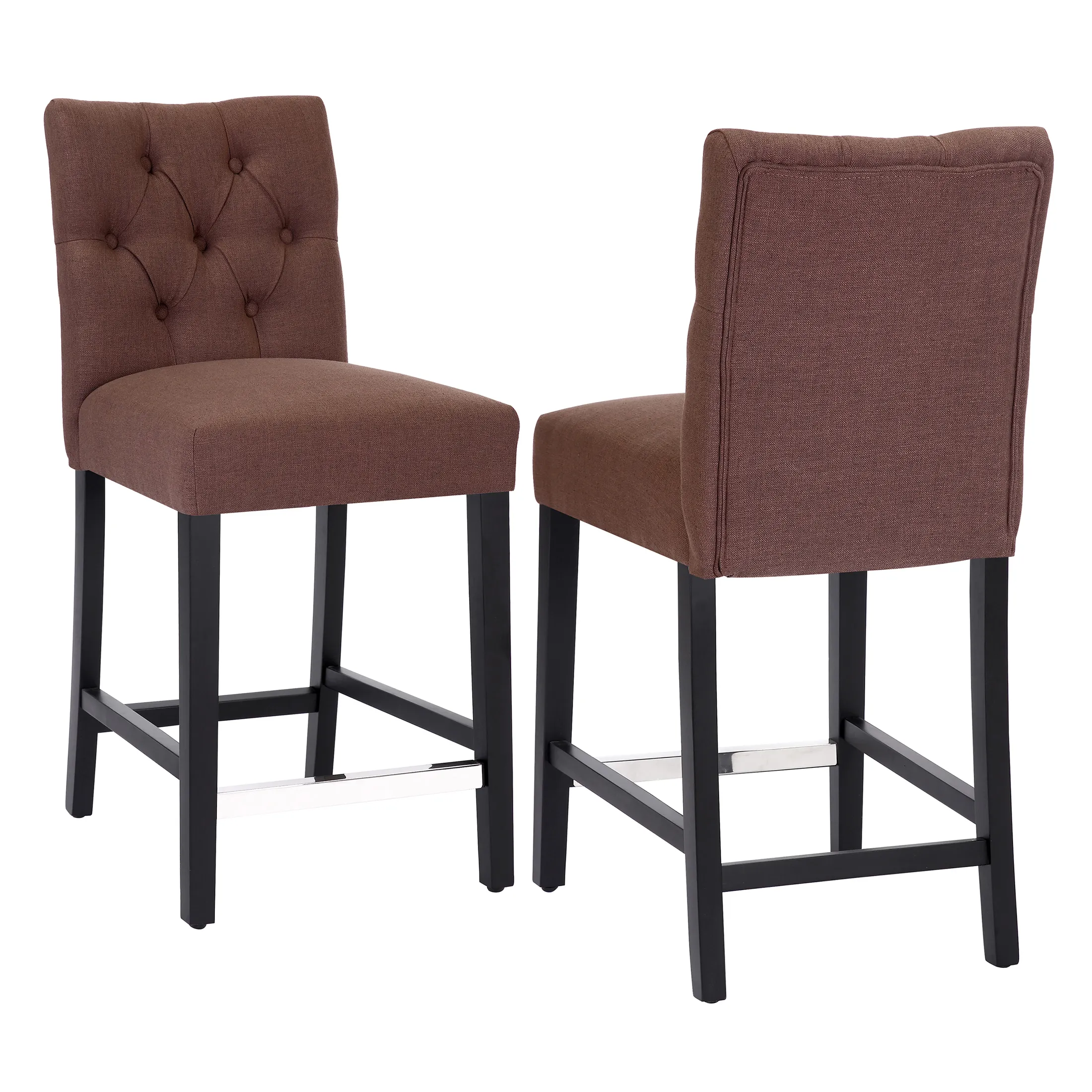 WestinTrends 24" Linen Fabric Tufted Upholstered Counter Stool (Set of 2), Black