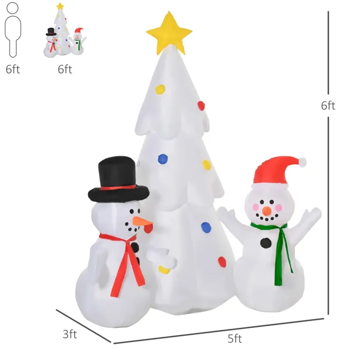 6' Inflatable Christmas Snowmen Christmas Tree Blow-Up Outdoor Display w/ LEDs