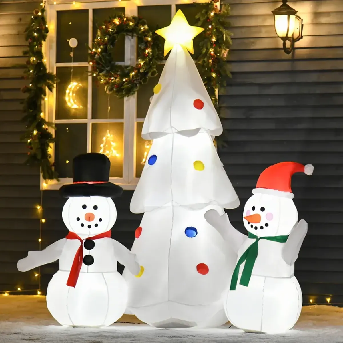 6' Inflatable Christmas Snowmen Christmas Tree Blow-Up Outdoor Display w/ LEDs