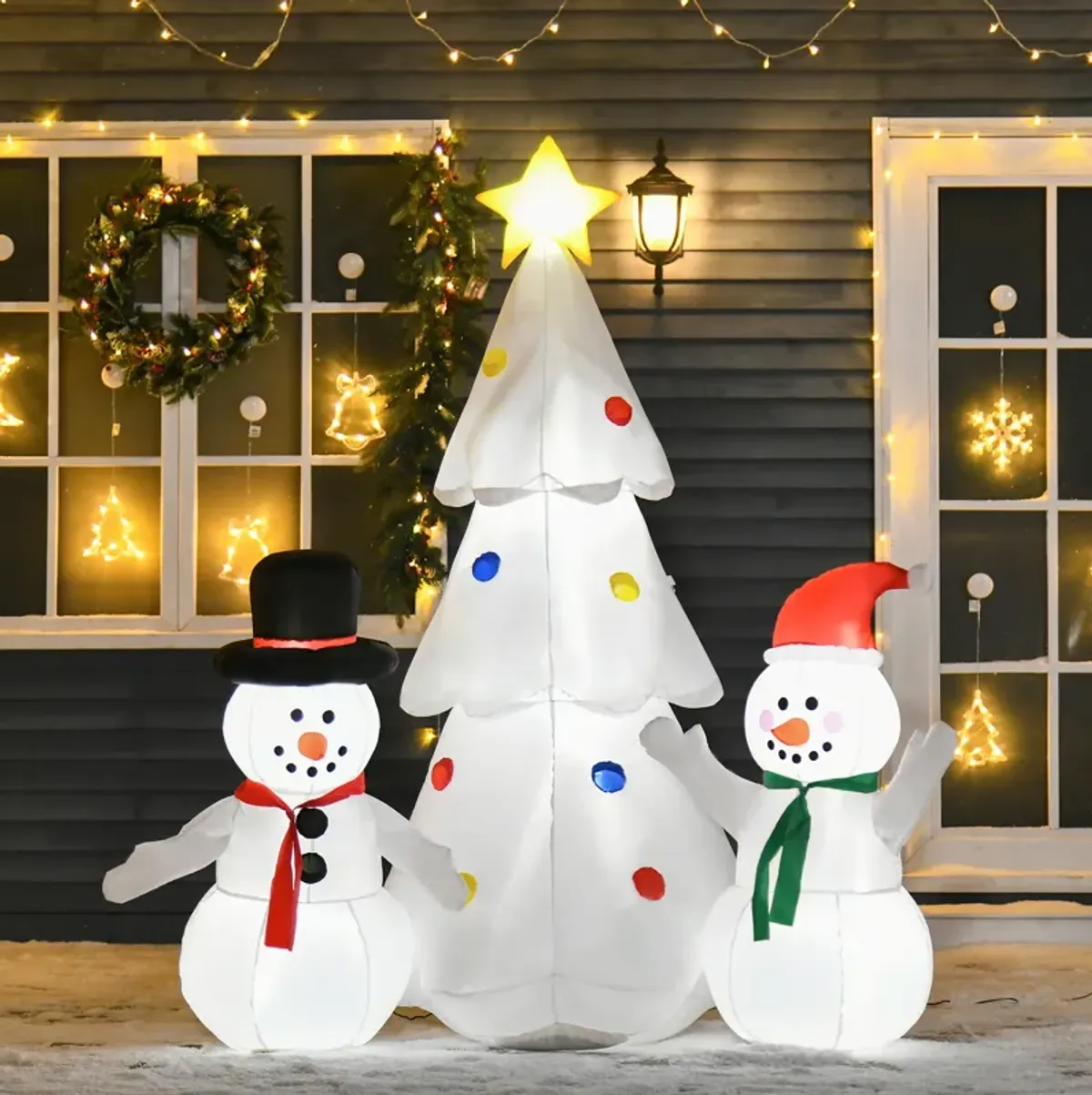 6' Inflatable Christmas Snowmen Christmas Tree Blow-Up Outdoor Display w/ LEDs