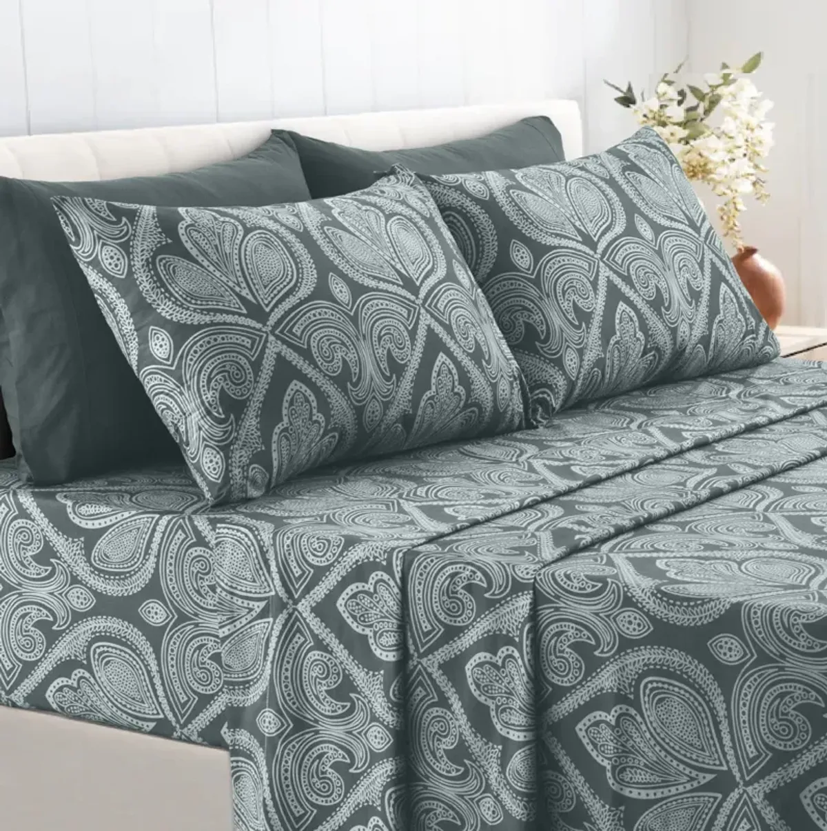 Lux Decor Collection Bed Sheets - Brushed Microfiber Paisley Sheet Set