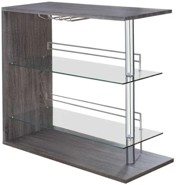Radiant Rectangular Bar Table with 2 Shelves and Wine Holder, Gray-Benzara
