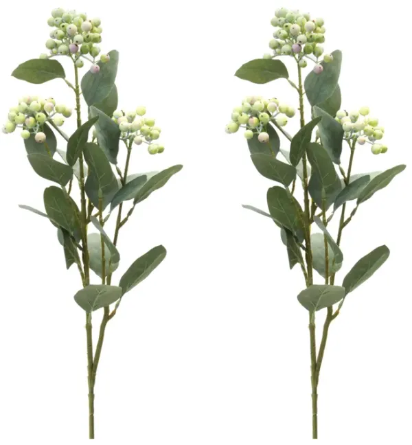 Faux Berry Spray with Leaves (2-Pack) – Decorative Berry Branches for Seasonal Bouquets, Vases, and Crafts