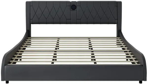 Merax Luxurious Faux Leather Platform Bed with Bluetooth Speakers