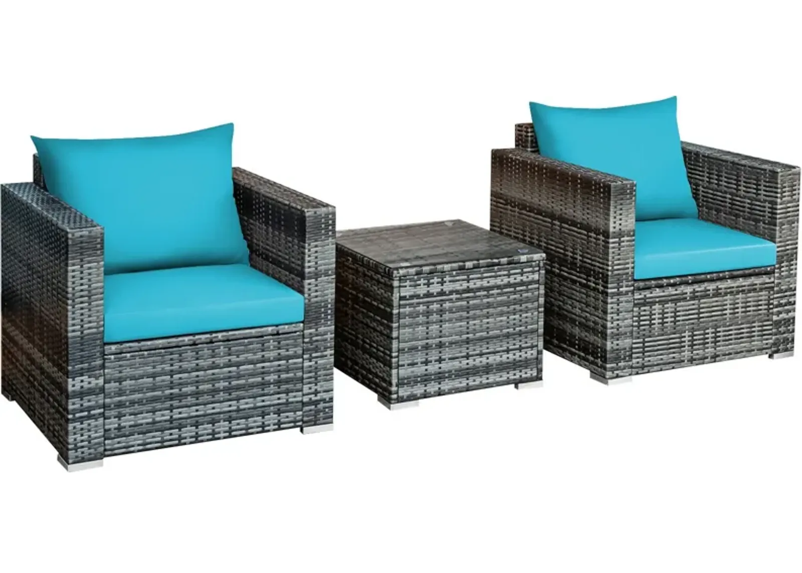 3 Pieces Patio Rattan Furniture Bistro Sofa Set with Cushioned