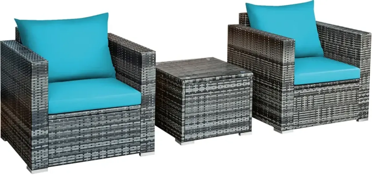 3 Pieces Patio Rattan Furniture Bistro Sofa Set with Cushioned