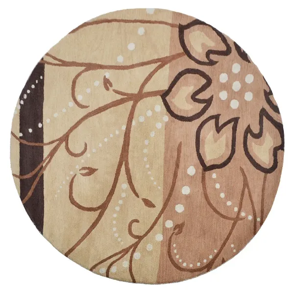 RUGSOTIC CARPETS HAND TUFTED WOOL ECO-FRIENDLY AREA RUGS  - 8'x8', Round Shape, Light Brown, Floral Modern Design, High Pile Thick Handmade Anti Skid Area Rugs for Living Room, Bed Room (K00700)