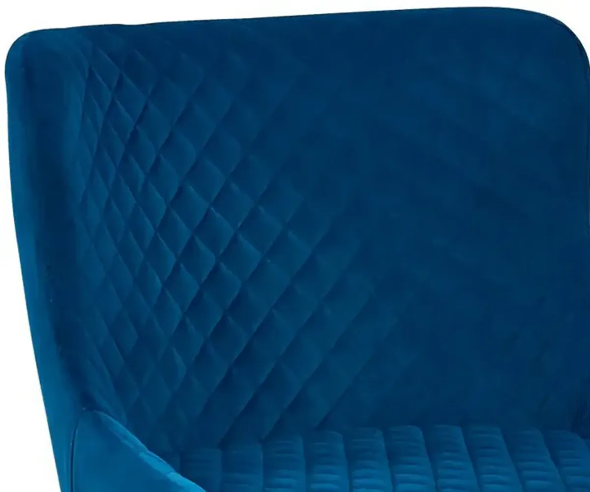 Tika 26 Inch Counter Height Chair, Set of 2, Deep Blue Velvet  - Benzara