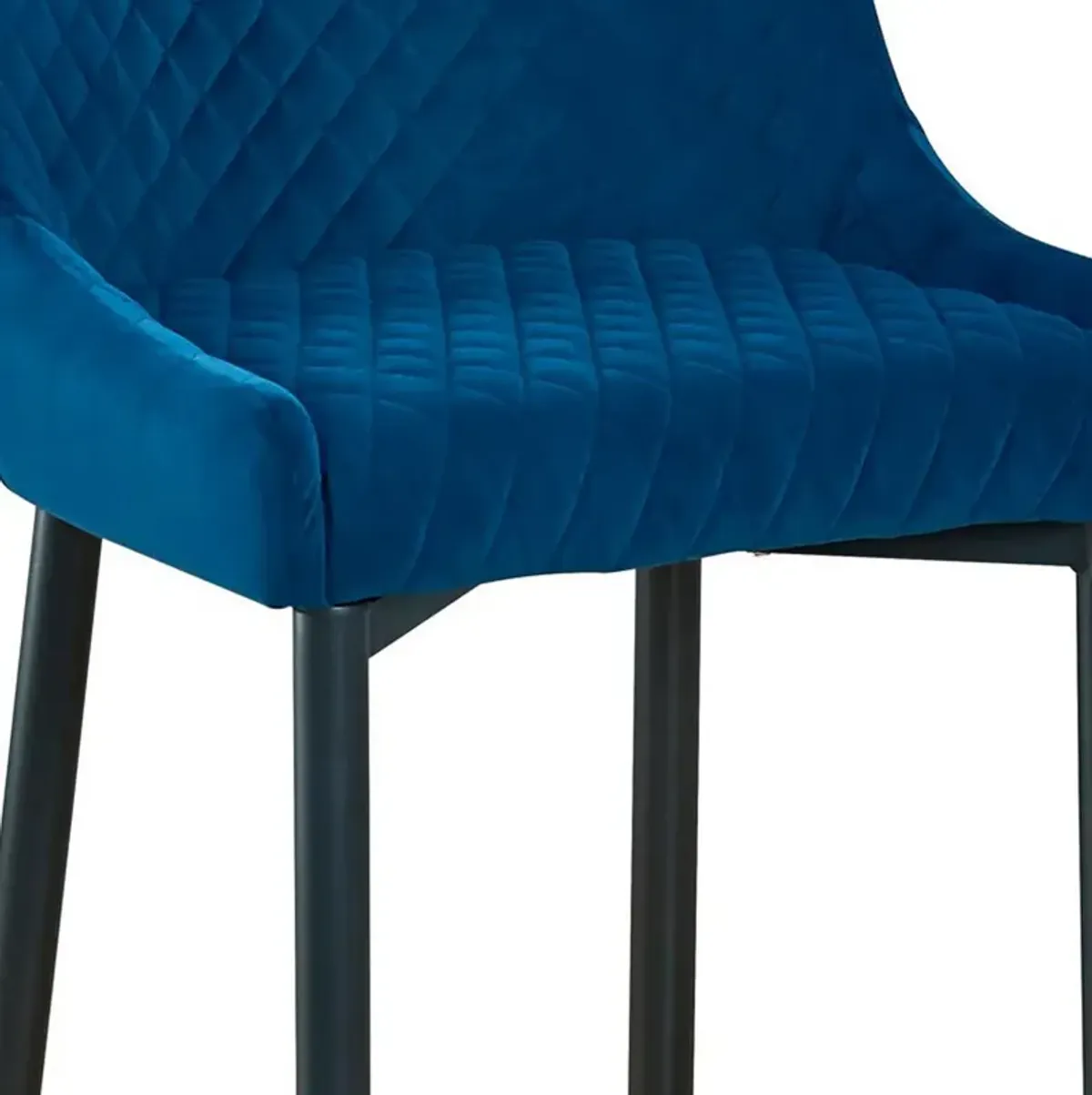 Tika 26 Inch Counter Height Chair, Set of 2, Deep Blue Velvet  - Benzara