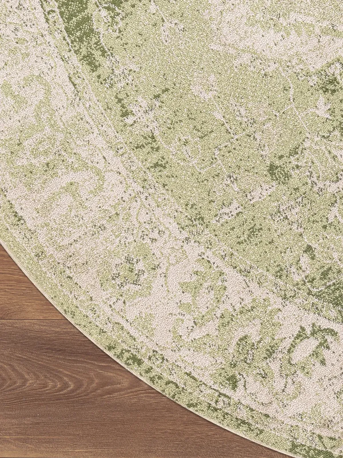 Astra Machine Washable ASW12 Ivory/Green 5'3" x Round Rug