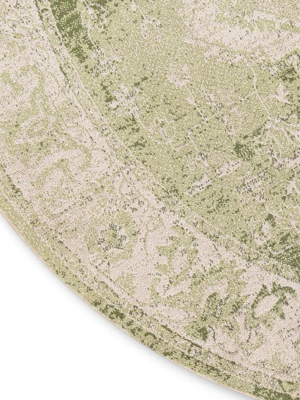 Astra Machine Washable ASW12 Ivory/Green 5'3" x Round Rug