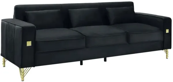 Velvet Sofa With Pillows And Gold Finish Metal Leg For Living Room