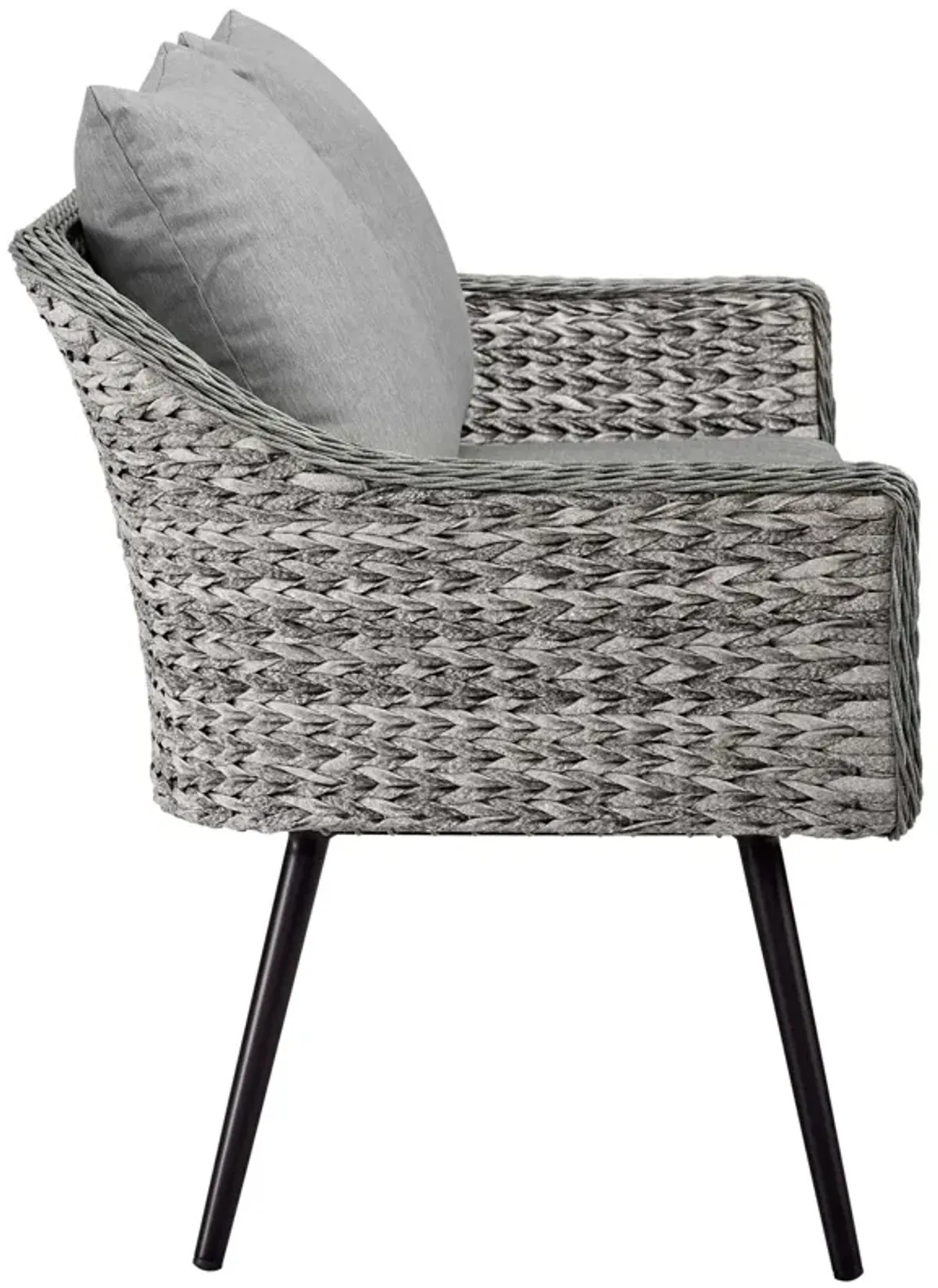 Modway - Endeavor 5 Piece Outdoor Patio Wicker Rattan Loveseat Armchair Coffee + Side Table Set Gray Gray