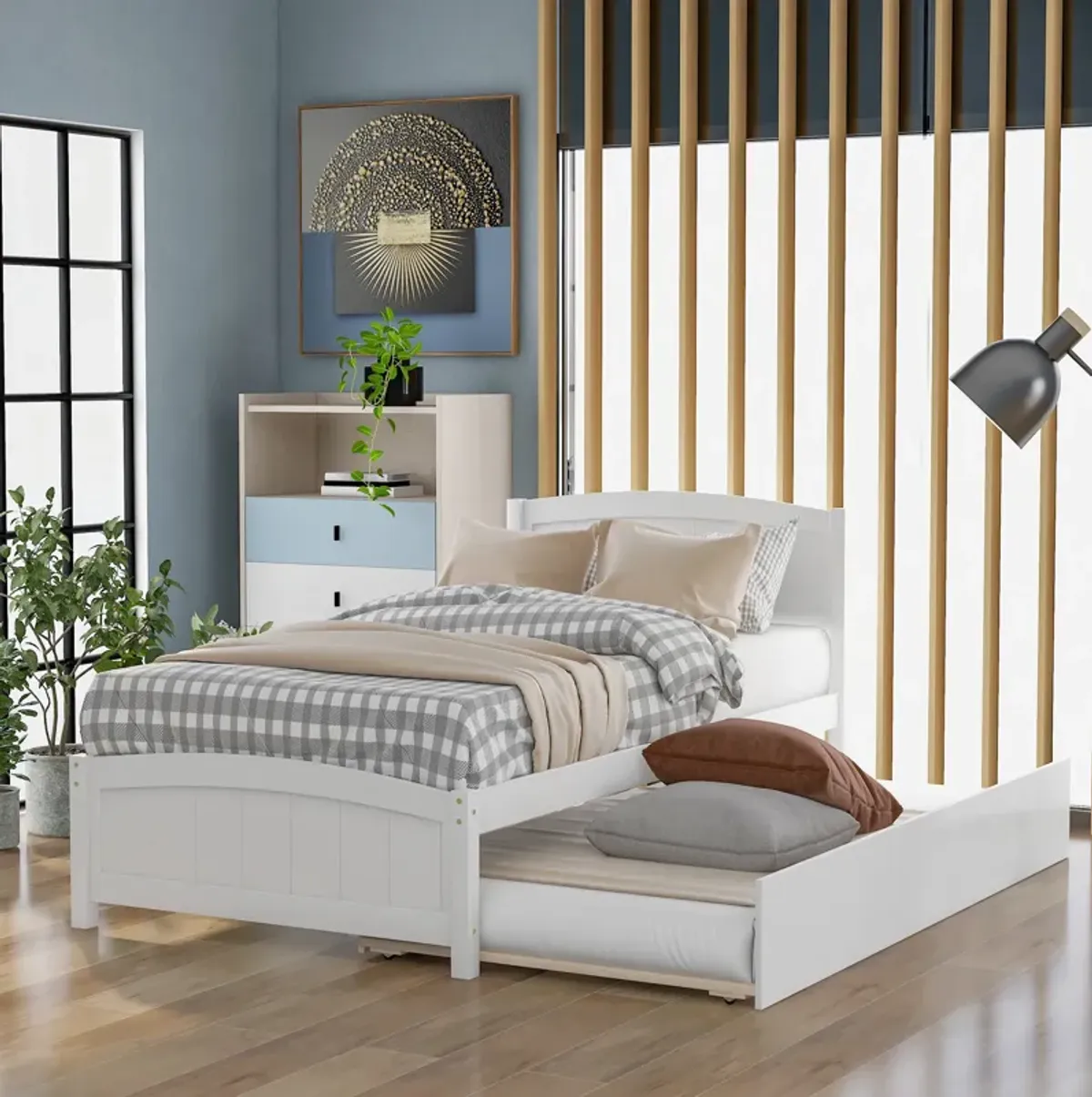 Minimalistic Wood Platform Bed with Trundle