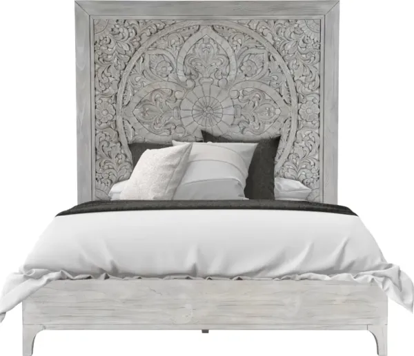 Boho Chic Queen-Size Bed in Washed White
