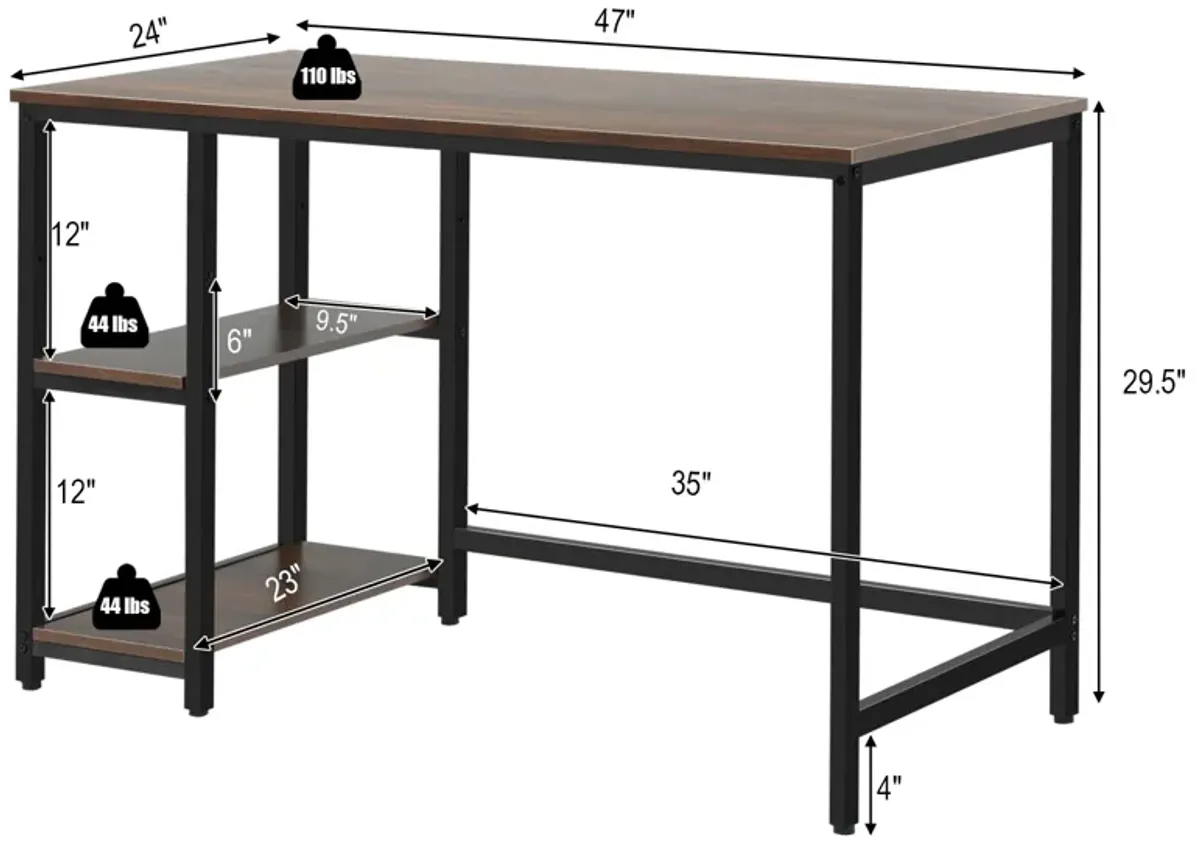 Computer Desk Office Study Table Workstation Home with Adjustable Shelf Coffee