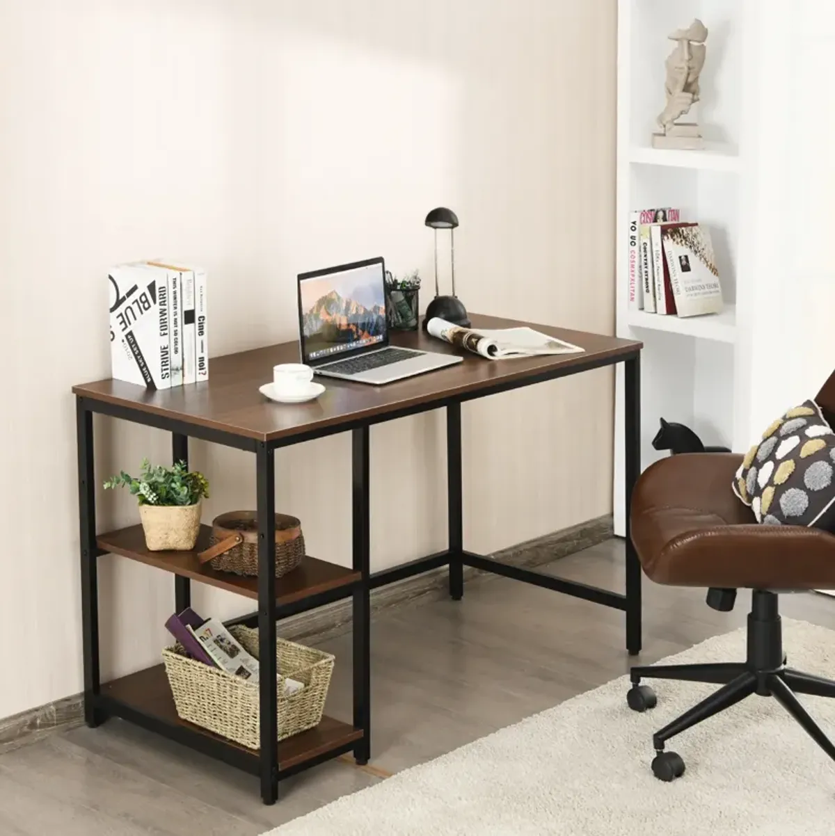 Computer Desk Office Study Table Workstation Home with Adjustable Shelf Coffee