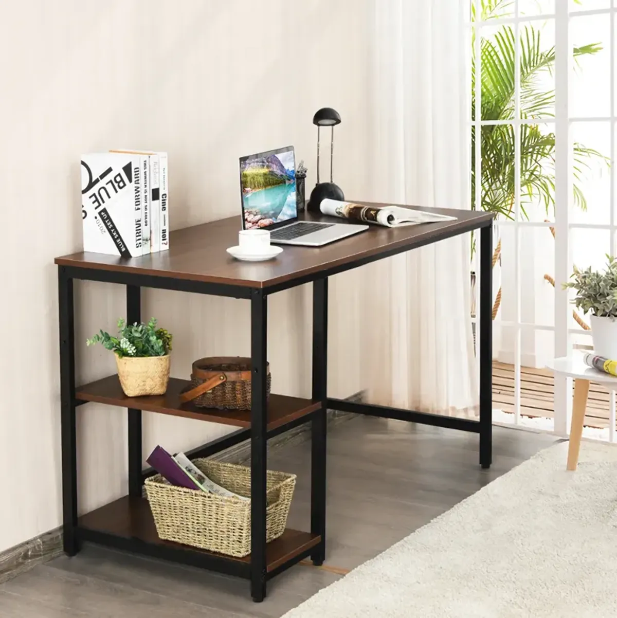 Computer Desk Office Study Table Workstation Home with Adjustable Shelf Coffee