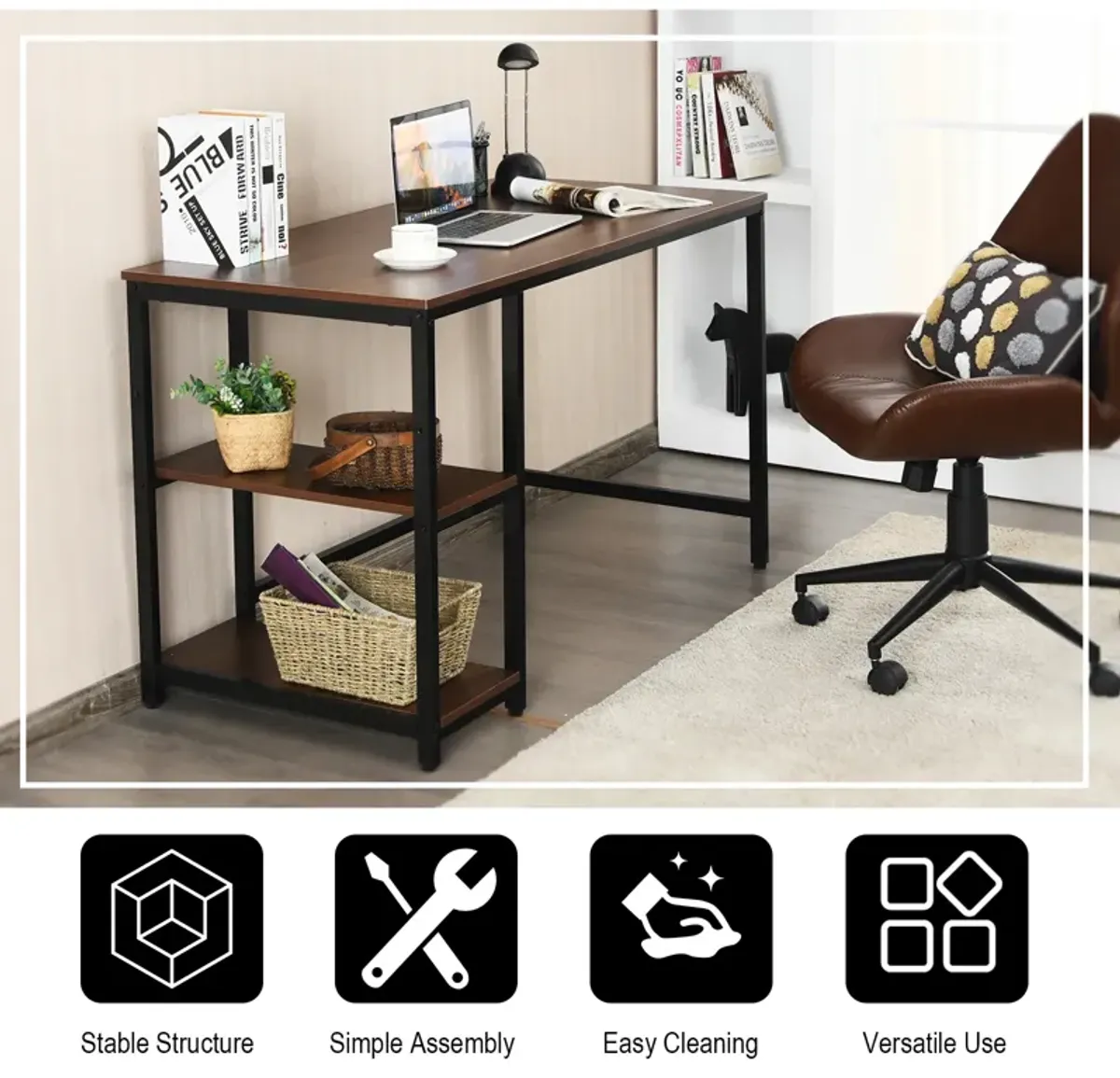 Computer Desk Office Study Table Workstation Home with Adjustable Shelf Coffee