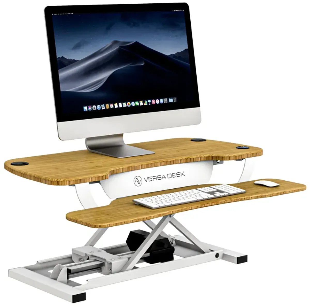 VersaDesk PowerPro® 36"W Electric Adjustable Standing Desk Converter, White-Bamboo