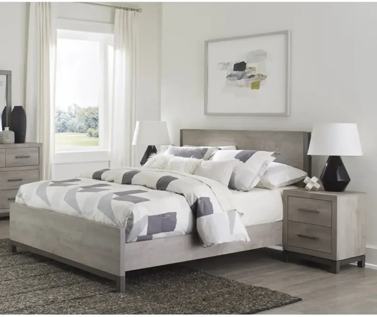 Attractive Light Finish 1 Piece Queen Size Bed Premium Melamine Board Wooden Stylish Bedroom