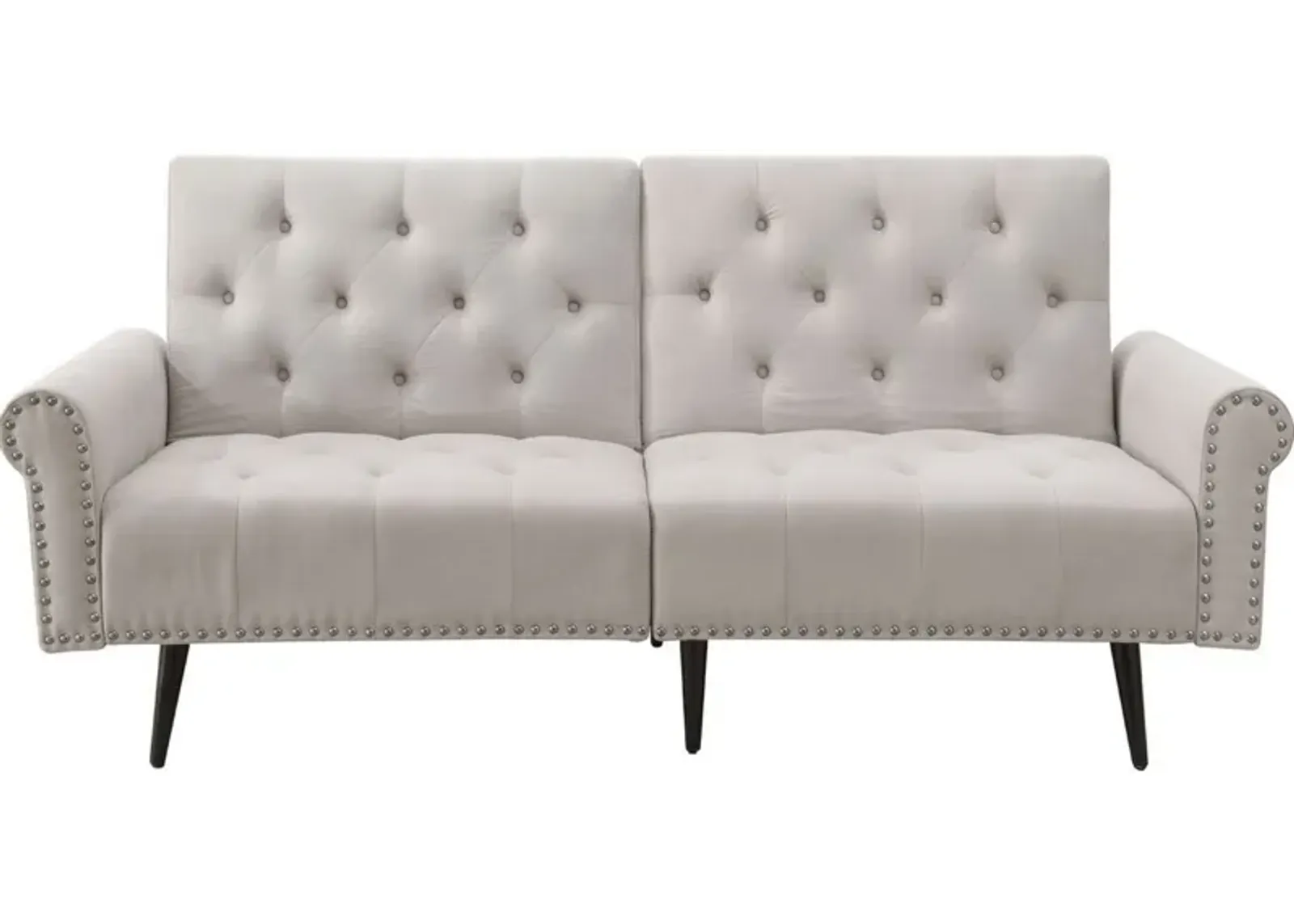 Adjustable Sofa with Button Tufting and Rolled Arms, White-Benzara