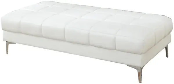 Modish Bonded Leather Ottoman In White-Benzara