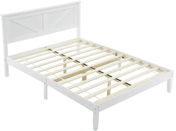 Solid Wood Platform Bed Frame with Sturdy Headboard for Bedroom Comfort