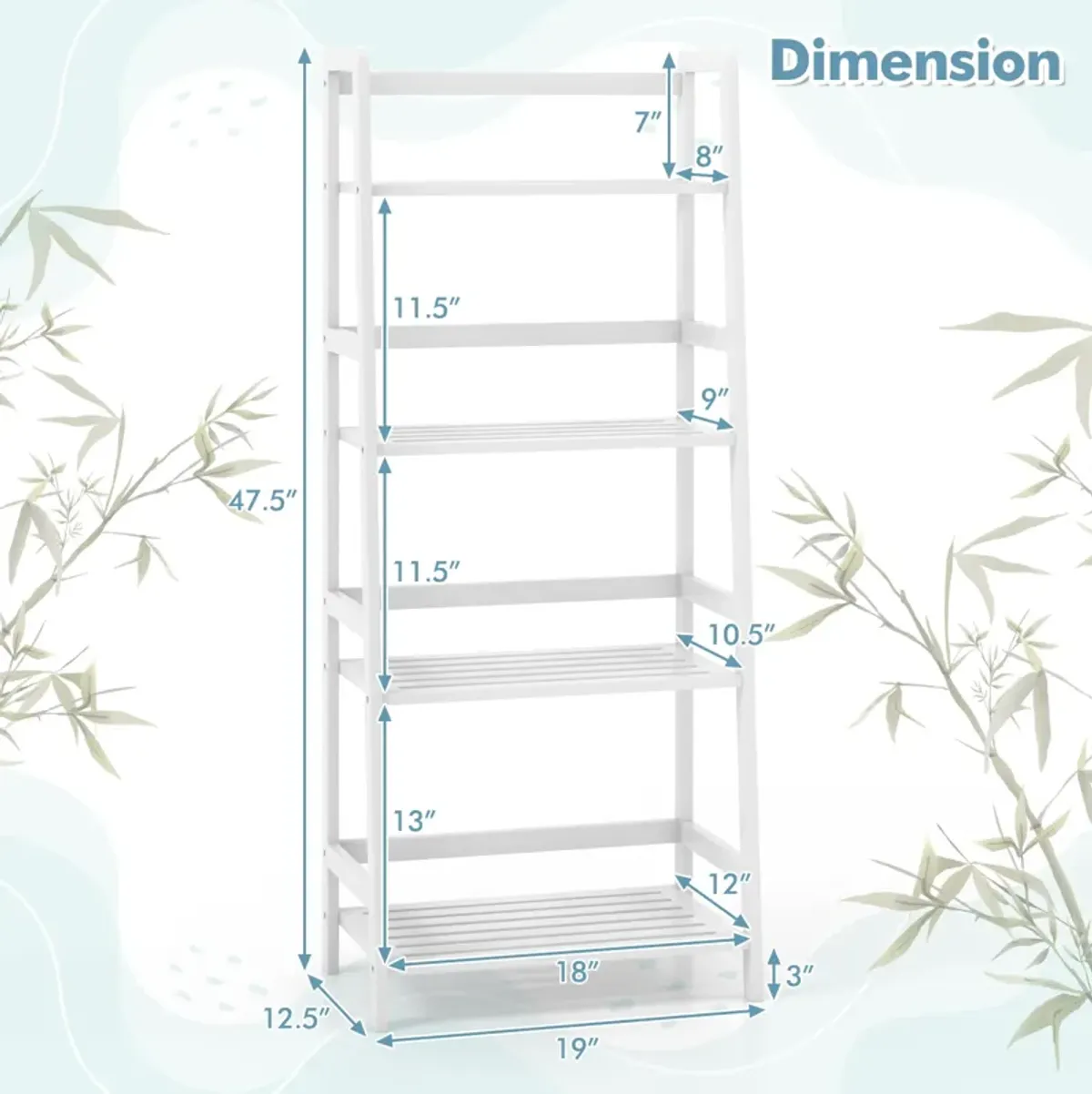 47.5 Inch 4-Tier Multifunctional Bamboo Bookcase Storage Stand Rack