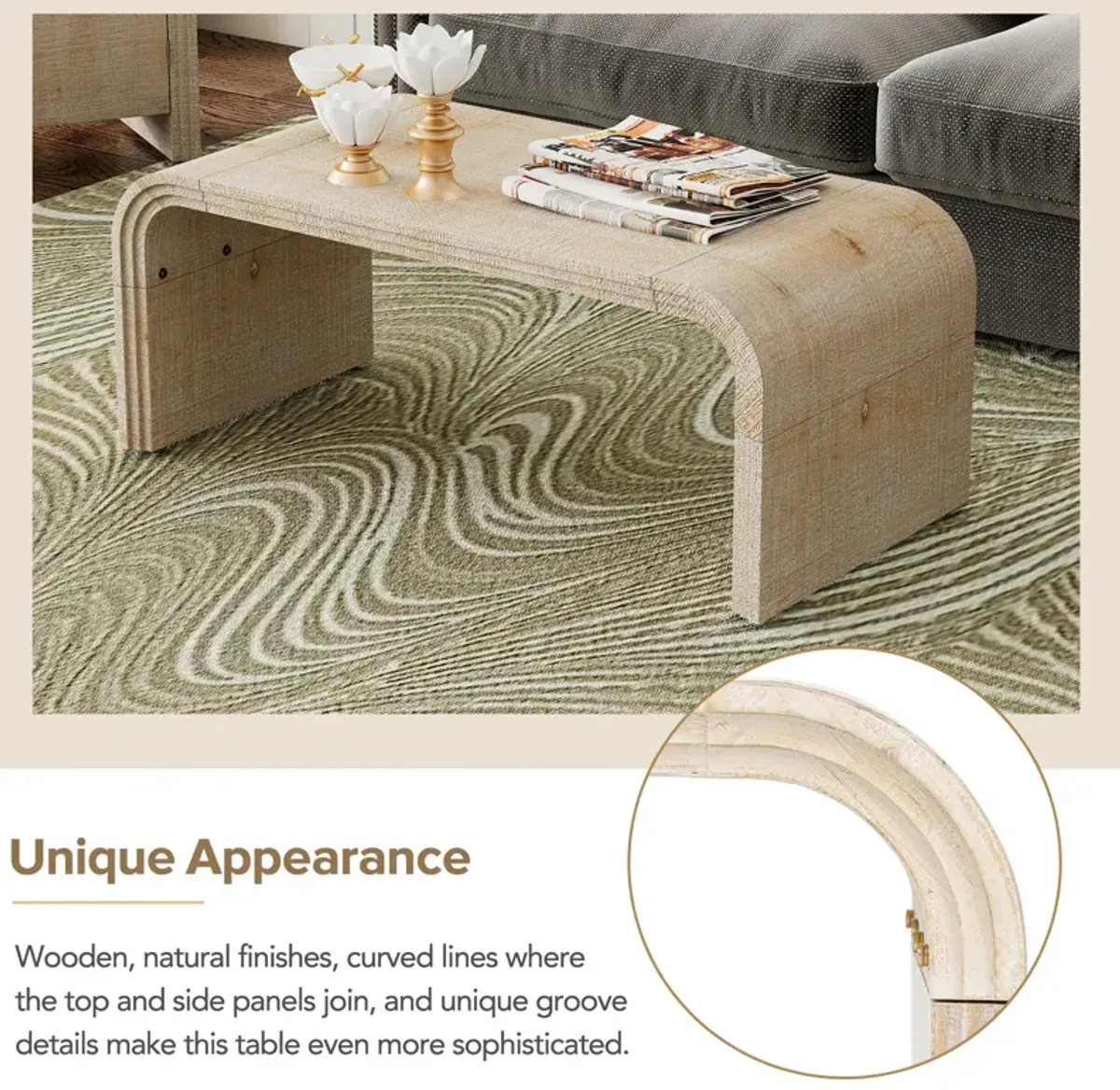 Merax Minimalist Coffee Table with Curved Edge