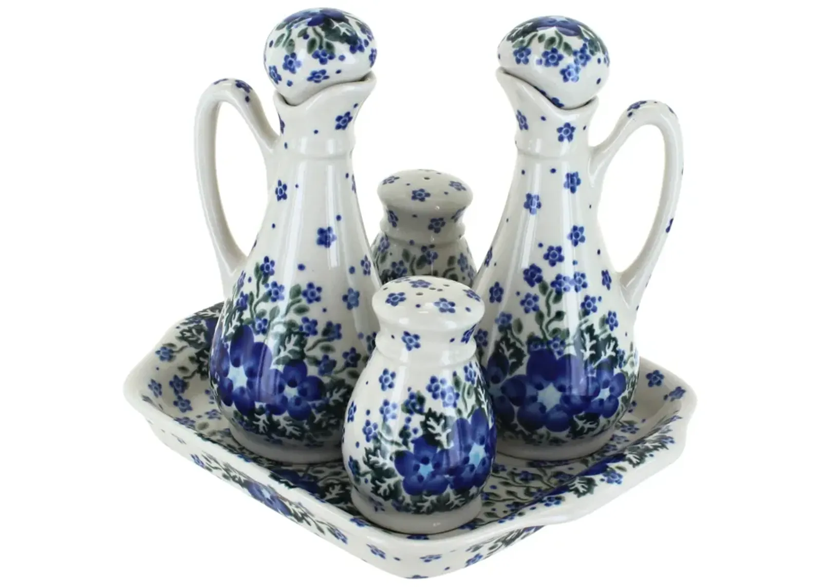 Blue Rose Polish Pottery Garden of Blue Table Accessory Set