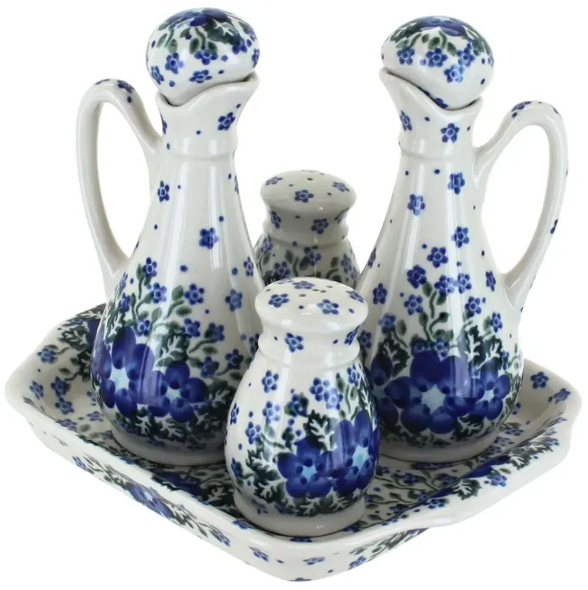 Blue Rose Polish Pottery Garden of Blue Table Accessory Set