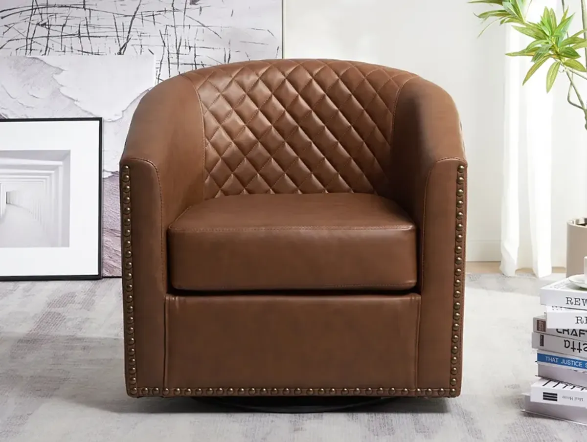 29" Wide Tufted PU Leather Swivel Barrel Chair