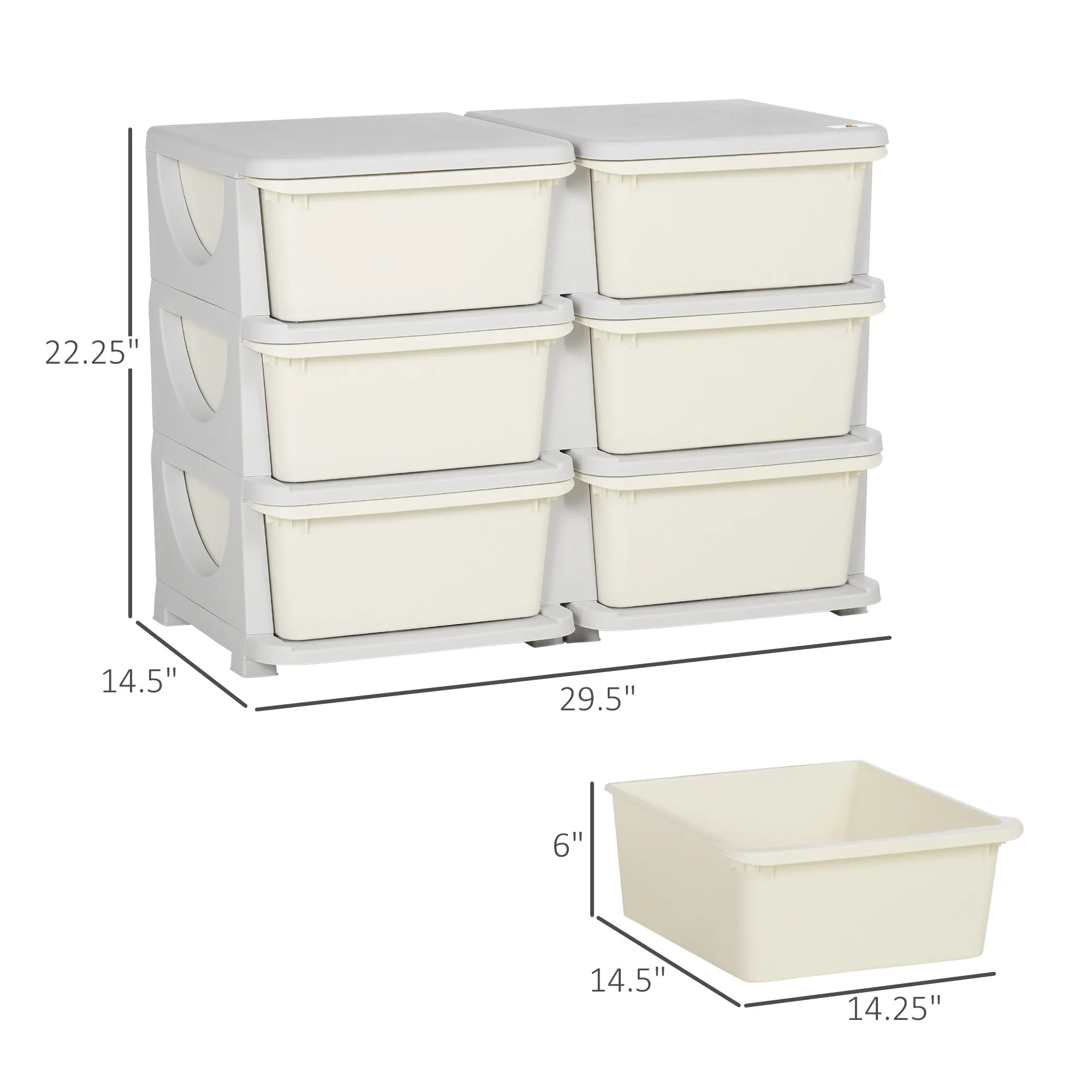 Cream Toy Storage: Kids' 3-Tier Organizer with 6 Drawers