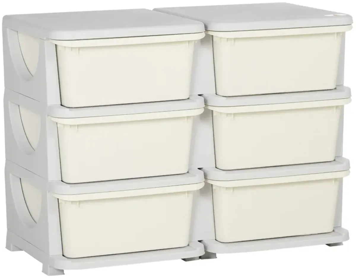 Cream Toy Storage: Kids' 3-Tier Organizer with 6 Drawers