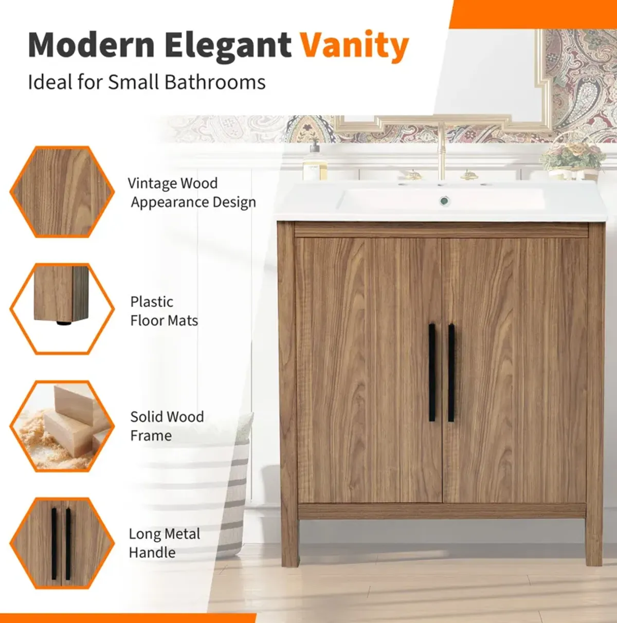 Merax Wood Color Bathroom Vanity with Single Sink