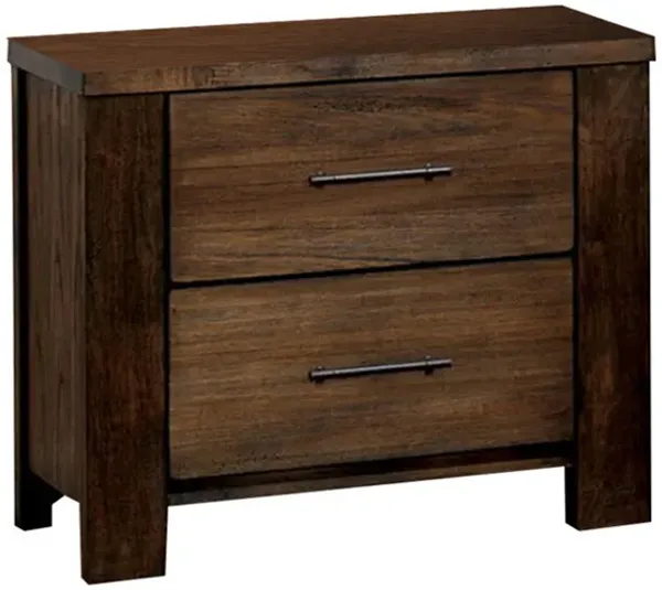 2 Drawer Wooden Nightstand with Grain Details, Oak Brown-Benzara