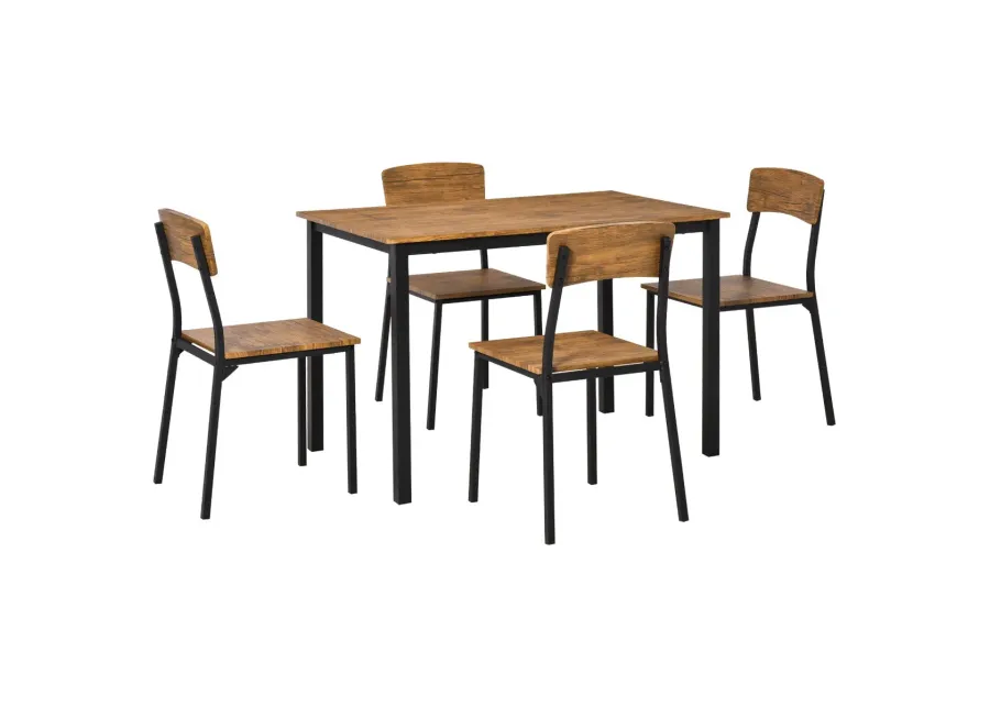 Industrial Chic Dining: 5-Piece Dark Walnut Table & Chairs Set