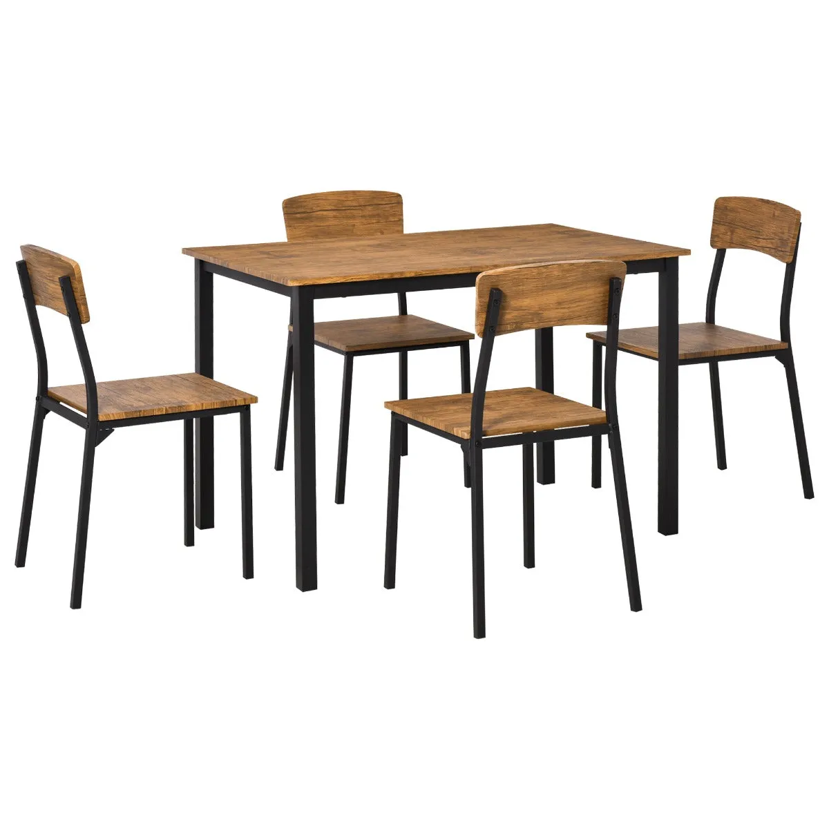 Industrial Chic Dining: 5-Piece Dark Walnut Table & Chairs Set