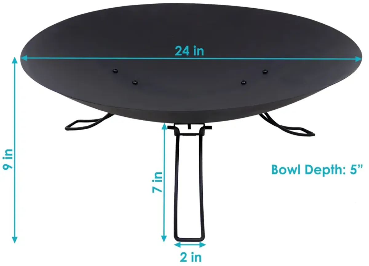 Sunnydaze Classic Ebony Steel Portable Folding Fire Pit - 24 in