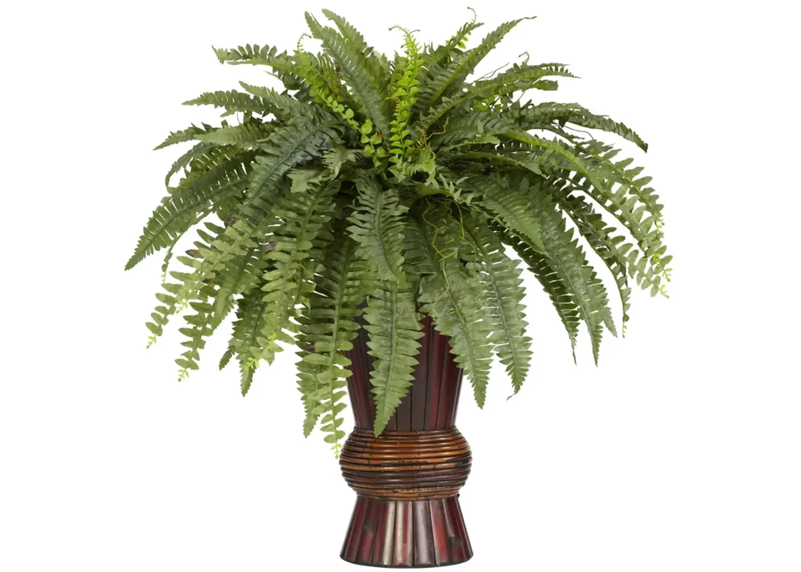 HomPlanti Boston Fern w/Bamboo Vase Silk Plant