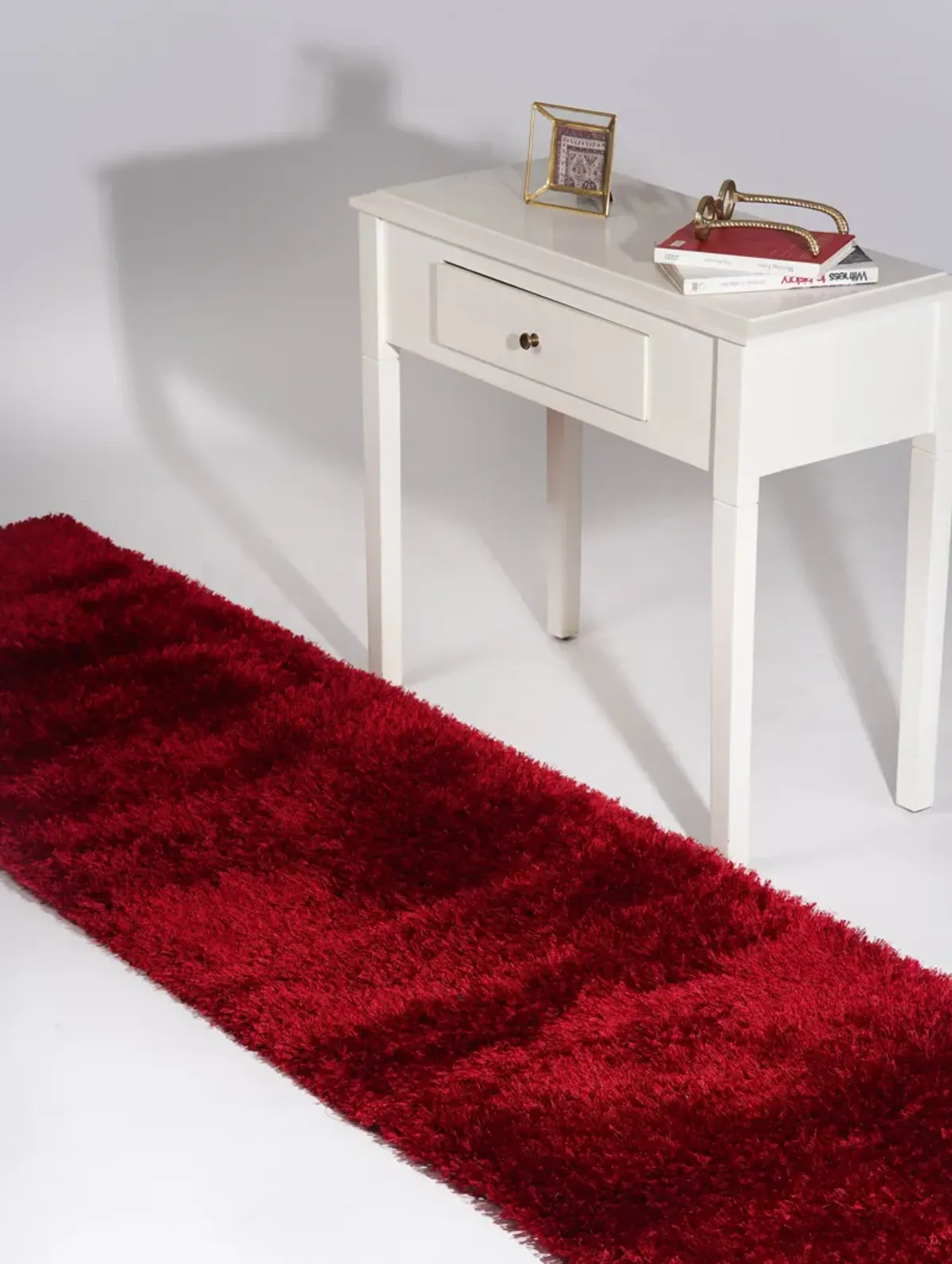 RUGSOTIC CARPETS HAND TUFTED SHAG POLYESTER ECO-FRIENDLY AREA RUGS  - 2'6''x6', Runner, Red, Solid Plain Design, High Pile Thick Handmade Anti Skid Area Rugs for Living Room, Bed Room K00111