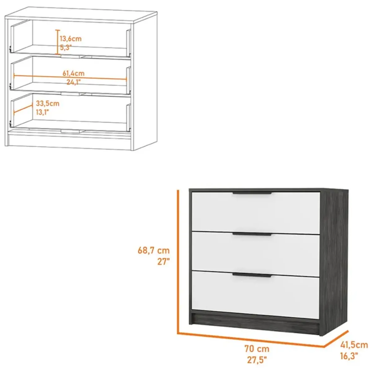 Cannon 3-Drawer Dresser Smokey Oak And White