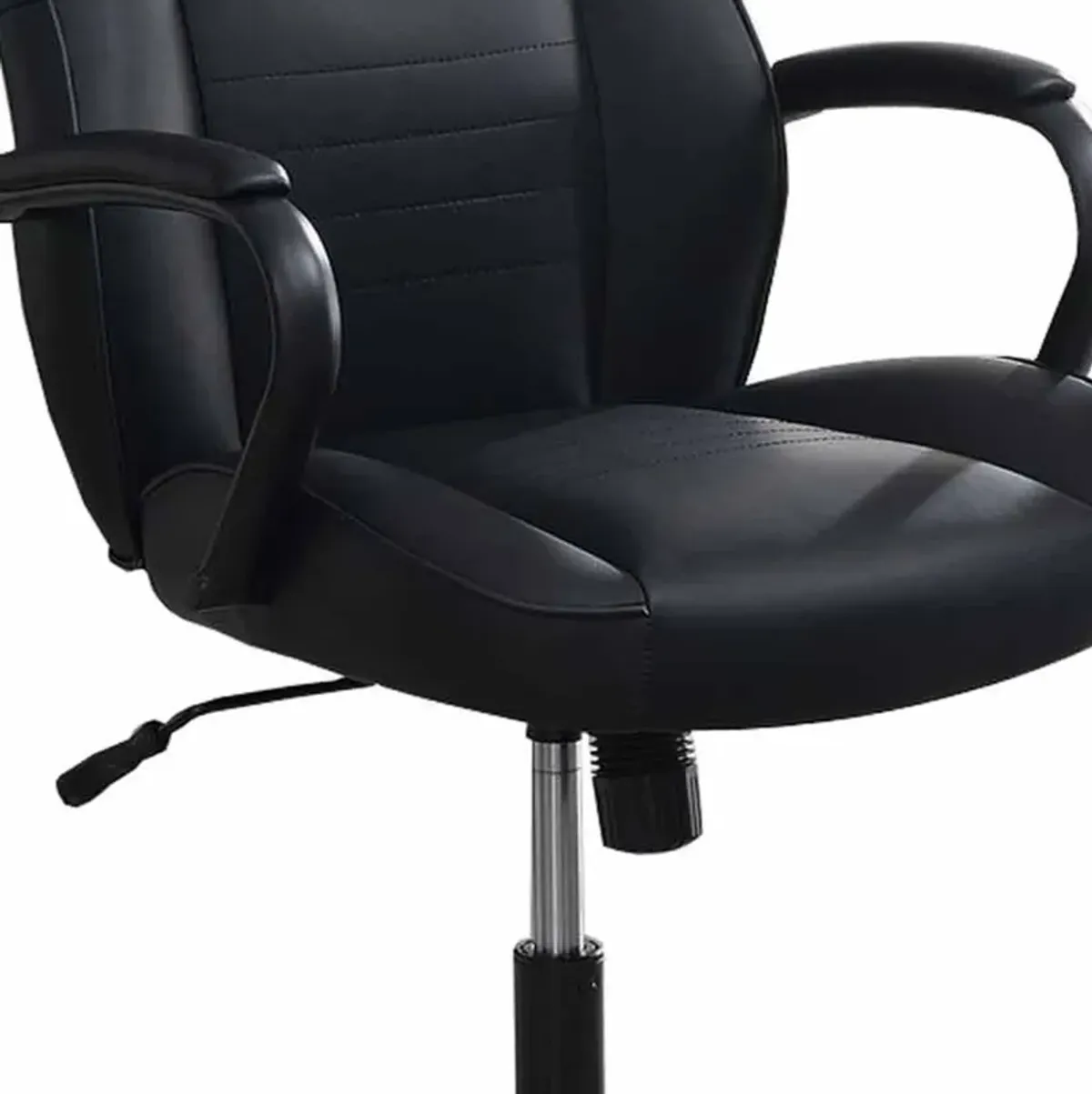 Rue 27 Inch Ergonomic Office Chair, Vegan Faux Leather Swivel Seat, Black-Benzara