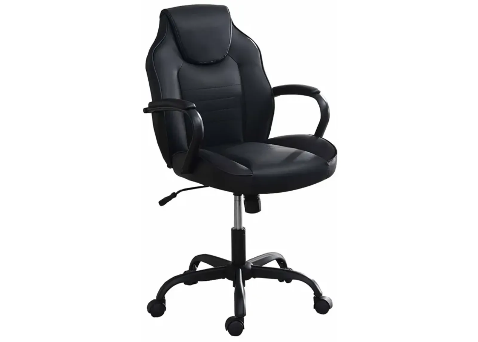 Rue 27 Inch Ergonomic Office Chair, Vegan Faux Leather Swivel Seat, Black-Benzara