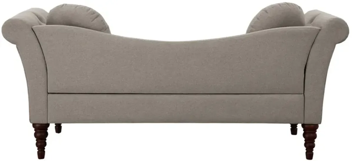 Ria Settee Chaise, 2 Pillows, Beige Polyester, Brown Solid Wood - Benzara